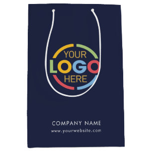 Modern Navy Blue Corporate Company Business Logo Medium Gift Bag