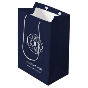 Modern Navy Blue Corporate Company Business Logo Medium Gift Bag