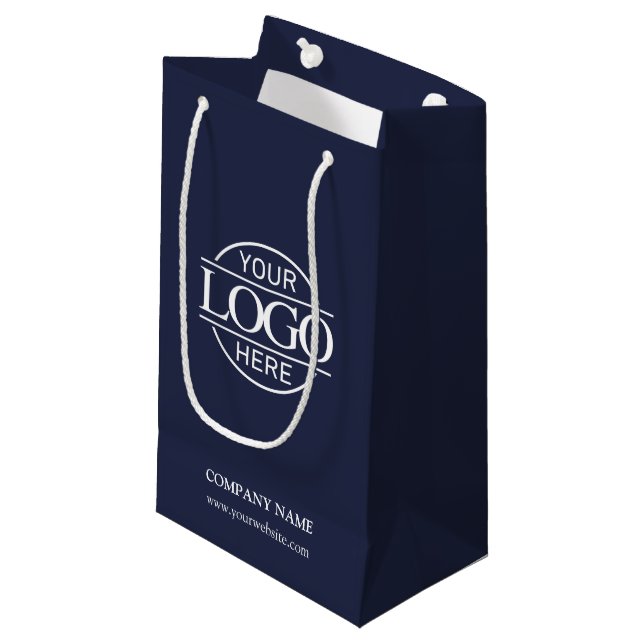 Modern Navy Blue Corporate Company Business Logo Small Gift Bag (Front Angled)