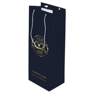 Modern Navy Blue Corporate Company Business Logo Wine Gift Bag