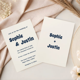 Modern Navy Blue & Cream Classic Wedding Invitation