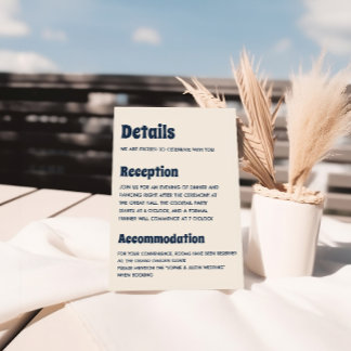 Modern Navy Blue & Cream Wedding Details     Enclosure Card