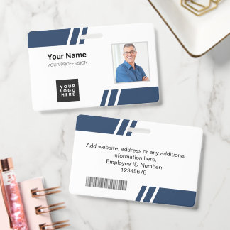 Modern  Navy Blue Custom Employee ID Badge