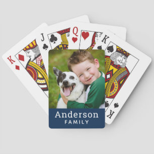 Modern Navy Blue Custom Family Photo Playing Cards