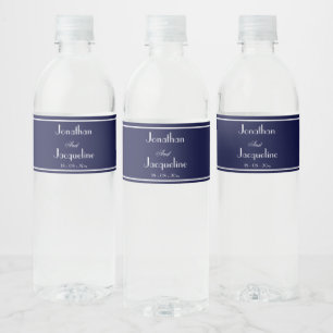 Modern Navy Blue Cute Custom Wedding Water Bottle Label