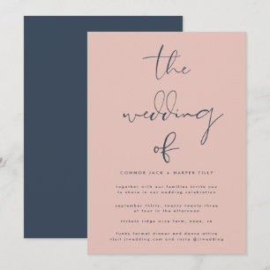 Modern  Navy Blue Dusty Rose Wedding Invitation