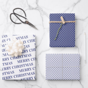 Modern navy blue elegant polka dot Christmas Wrapping Paper Sheet