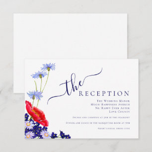 Modern Navy Blue Elegant Summer Floral Wedding Enclosure Card