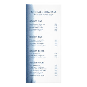 Modern Navy Blue Elegant Watercolor Price List Rack Card