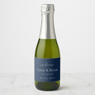 Modern Navy Blue Elegant Wedding Welcome Gift Sparkling Wine Label