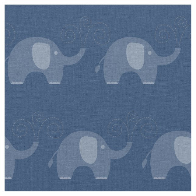 Modern Navy Blue Elephant Pattern Fabric (Close Up)