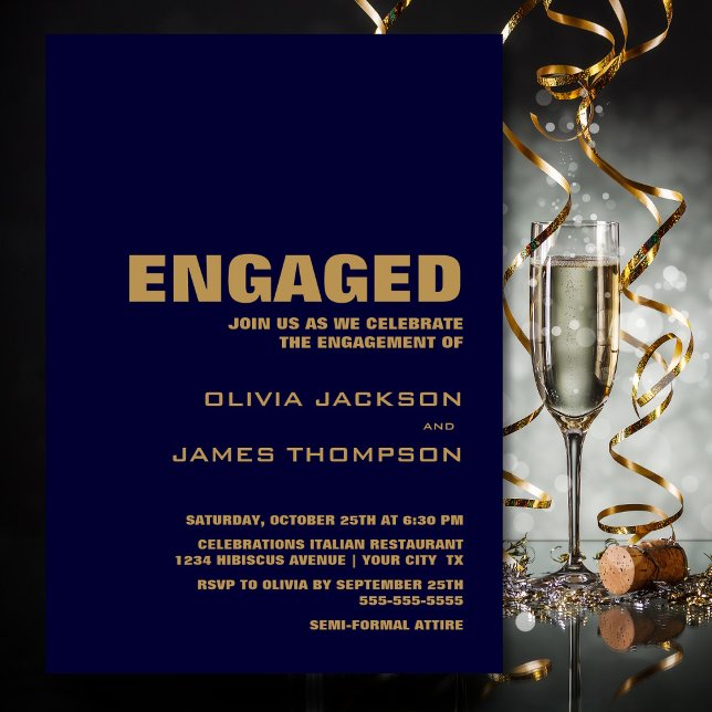 Modern Navy Blue Engagement Party Invitation (Creator Uploaded)
