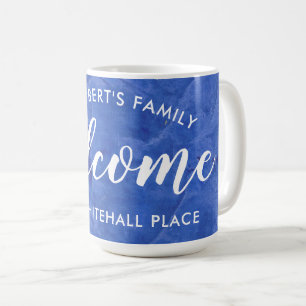 Modern Navy Blue Family Name Welcome Coffee Mug