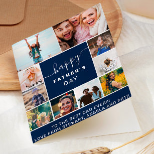 Modern navy blue father day 10 photo collage card