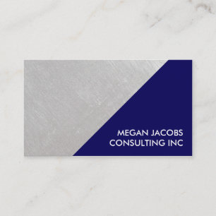 Modern Navy Blue Faux Brushed Silver Geometric Business Card