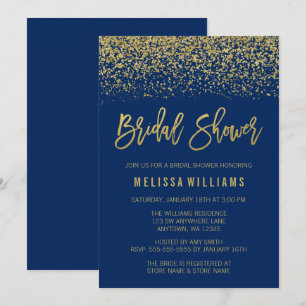 Modern Navy Blue Faux Gold Glitter Bridal Shower Invitation