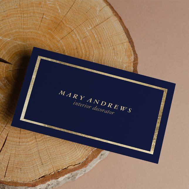 Modern navy blue faux gold interior designer business card (Modern navy blue faux gold interior designer business card)