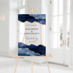 Modern Navy Blue Faux Gold Wedding Welcome Acrylic Sign