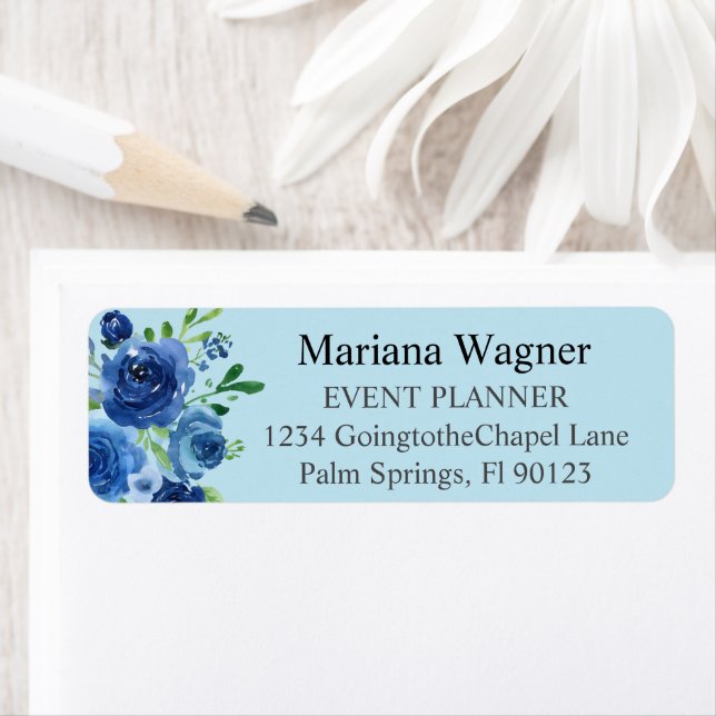 Modern Navy Blue Floral Business Return Address La (Insitu)