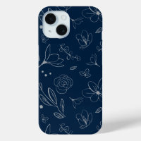 Modern Navy Blue Floral Illustration