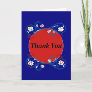 Modern Navy Blue Floral Thank You Card