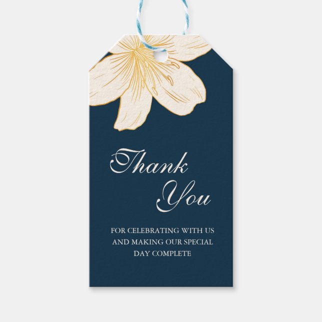 Modern Navy Blue Flower Chic Wedding Packaging Tag (Front)