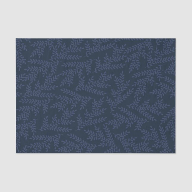 Modern Navy Blue Foliage Pattern Tissue Paper (Front)