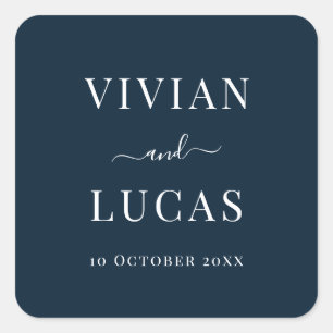 Modern Navy Blue Formal Minimal Wedding Square Sticker
