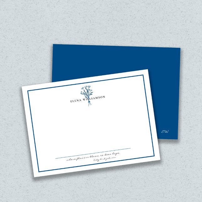 Modern Navy Blue Frame Flowers & Hope Personalised Card (Creator Uploaded)