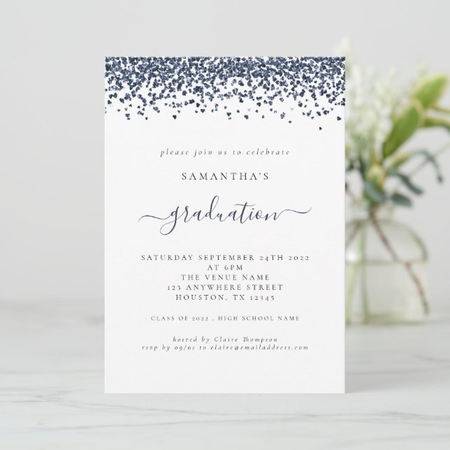 Modern Navy Blue Glitter 2024 Graduation Invitation (Standing Front)