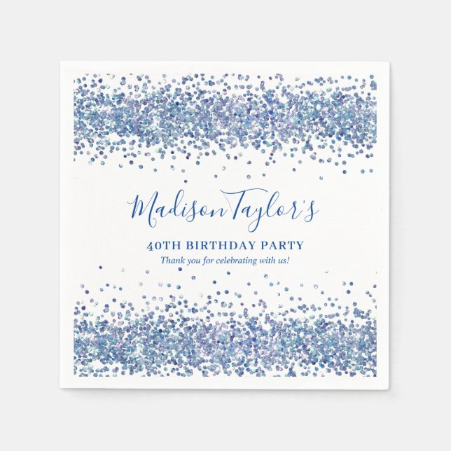 Modern Navy Blue Glitter Sparkle Confetti Birthday Napkin (Front)