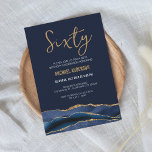 Modern Navy Blue Gold Agate 60th Birthday Party  Invitation<br><div class="desc">This beautiful agate Invitation is perfect for any special occasion! Its elegant, trendy and modern design will make your guests feel like royalty. The deep navy blue watercolor texturing and faux gold glitter accents give it a luxurious look, creating a unique and stylish invitation. You can customise the texts to...</div>