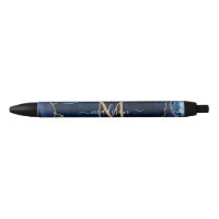 Modern Navy Blue Gold Agate Geode Chic Monogram