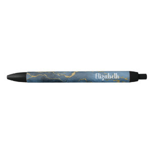 Modern Navy Blue Gold Agate Geode Pen