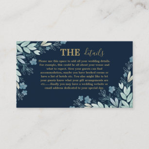 Modern Navy Blue & Gold Botanical Details Wedding Enclosure Card