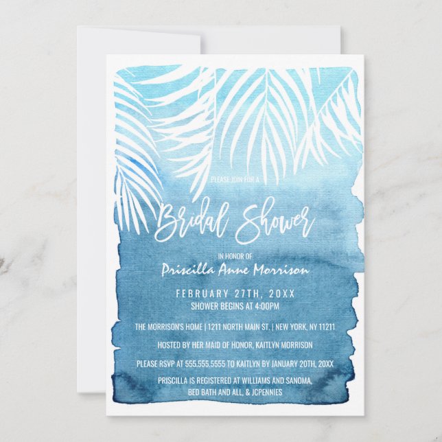 Modern Navy Blue Gold Brushstrokes Bridal Shower Invitation (Front)