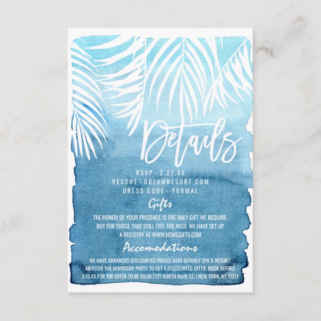 Modern Navy Blue Gold Brushstrokes Wedding Details Enclosure Card (Front)