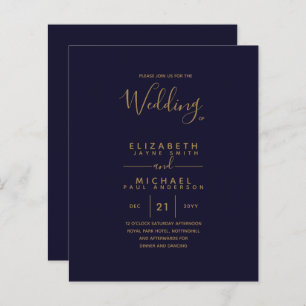 Modern Navy Blue Gold Budget Wedding Invites