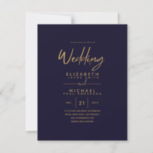 Modern Navy Blue Gold Budget Wedding Invites