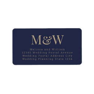 Modern Navy Blue Gold Elegant Monogram Address Label