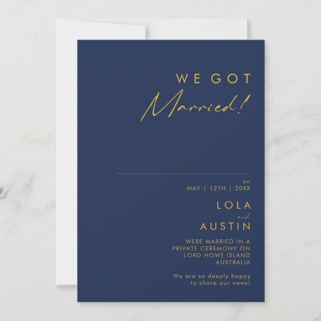 Modern Navy Blue | Gold Elopement Announcement (Front)