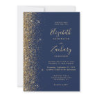 Modern Navy Blue Gold Faux Glitter Edge Wedding