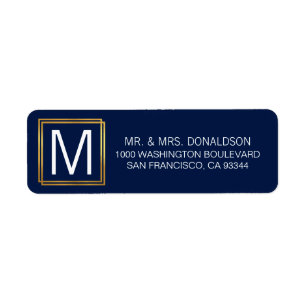 Modern Navy Blue Gold Frame Monogram Initials