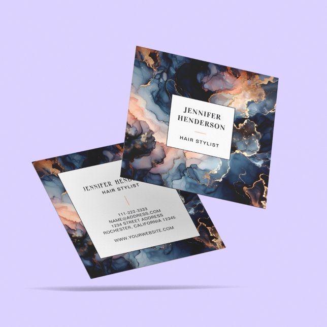 Modern Navy Blue Gold Glitter Agate Watercolor Square Business Card (Creator Uploaded)