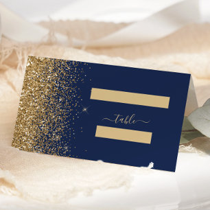 Modern Navy Blue Gold Glitter Edge Wedding Place Card