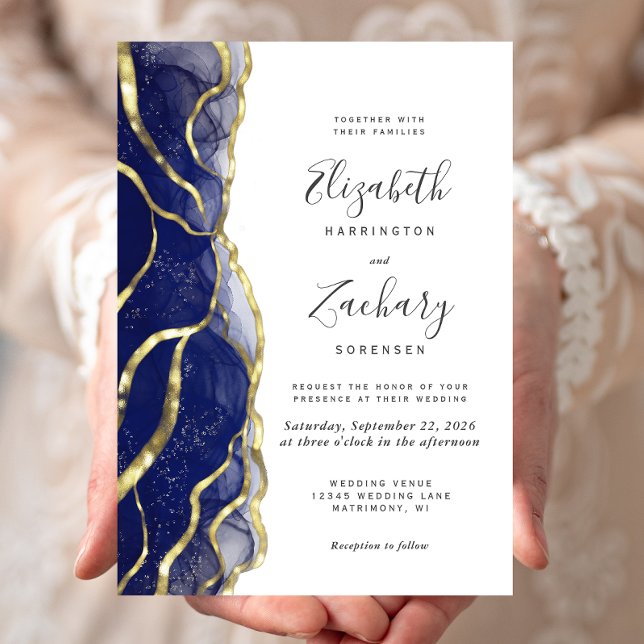 Modern Navy Blue Gold Ink Wedding Invitation (Creator Uploaded)