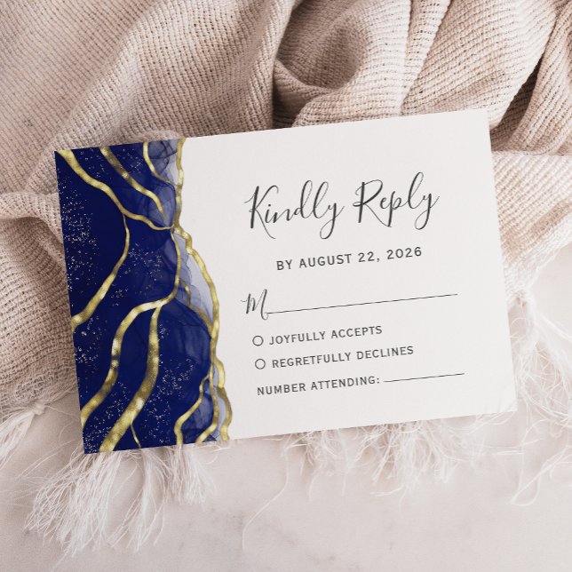 Modern Navy Blue Gold Ink Wedding RSVP Card (Creator Uploaded)