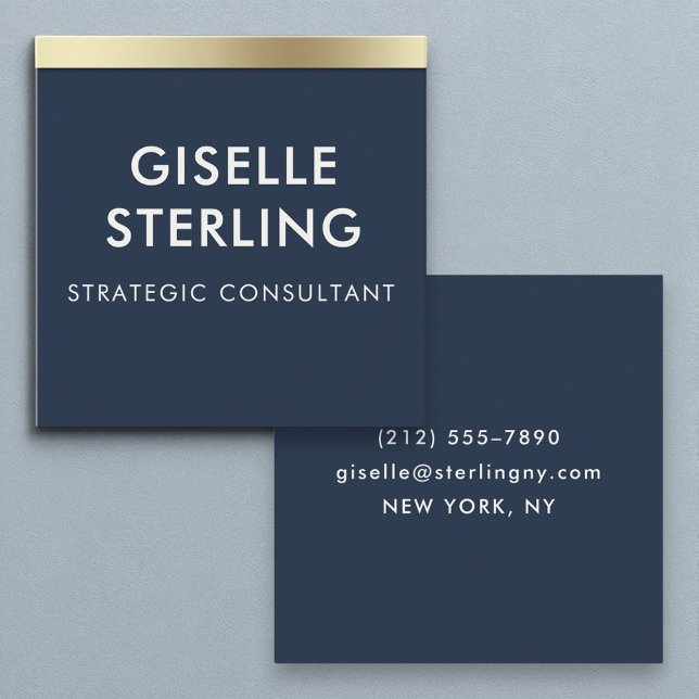 Modern Navy Blue Gold Luxury Minimal Typography  Square Business Card (Creator Uploaded)