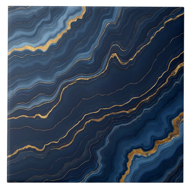 Modern Navy Blue Gold Marble Collection Tile (Front)