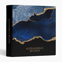 Modern Navy Blue Gold Marble Glitter Custom Recipe 3 Ring Binder